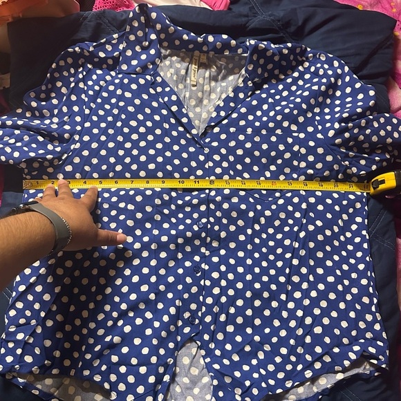 Blue Polka‎ Dot Button-Up Blouse M - Picture 8 of 9